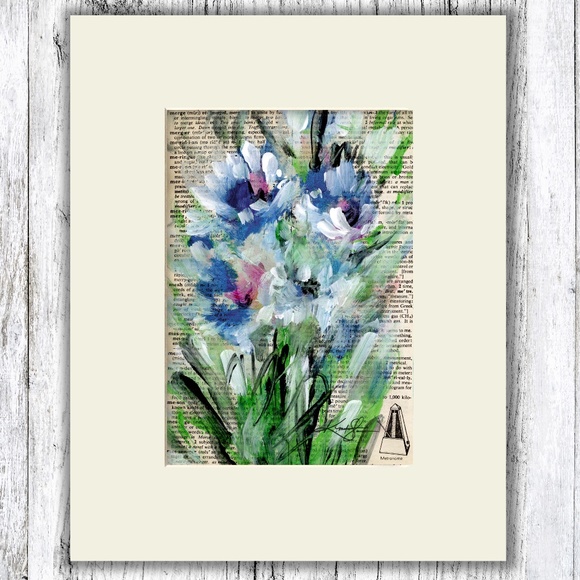 Original Floral painting on Vintage Dictionary Page page - Flora Songs 2 - Picture 3 of 4